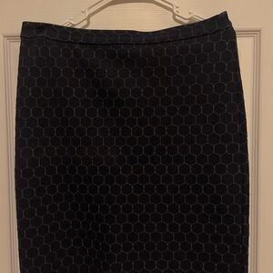 Blue Pencil Skirt with Hexagon Pattern